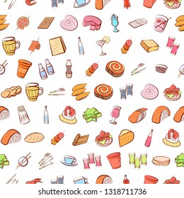 Food images. Background for printing, design, web. Seamless. Colored.