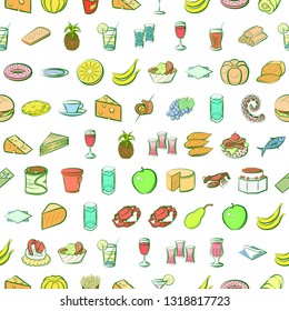Food images. Background for printing, design, web. Seamless. Colored.
