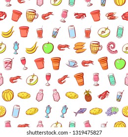 Food images. Background for printing, design, web. Seamless. Colored.