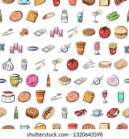 Food images. Background for printing, design, web. Seamless. Colored.