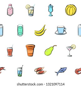 Food images. Background for printing, design, web. Seamless. Colored.