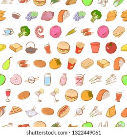 Food images. Background for printing, design, web. Seamless. Colored.