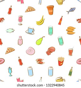 Food images. Background for printing, design, web. Seamless. Colored.