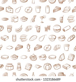 Food images. Background for printing, design, web. Seamless. Binary color.