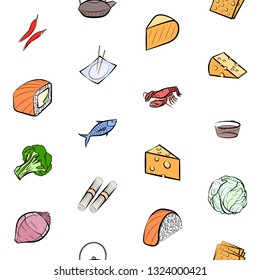 Food images. Background for printing, design, web. Seamless. Colored.