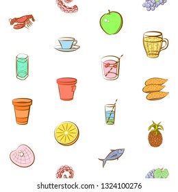 Food images. Background for printing, design, web. Seamless. Colored.