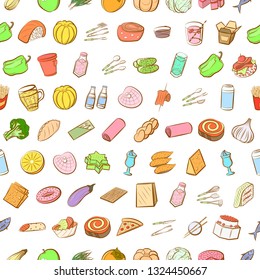 Food images. Background for printing, design, web. Seamless. Colored.