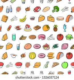 Food images. Background for printing, design, web. Seamless. Colored.