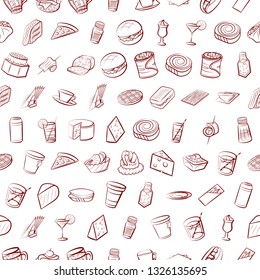 Food images. Background for printing, design, web. Seamless. Binary color.