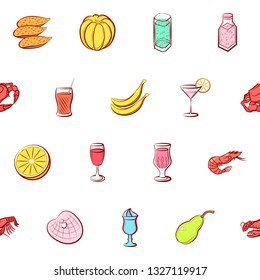 Food images. Background for printing, design, web. Seamless. Colored.