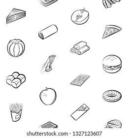 Food images. Background for printing, design, web. Seamless. Monochrome binary, black and white.