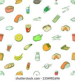 Food images. Background for printing, design, web. Seamless. Colored.