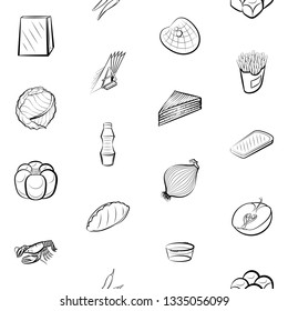Food images. Background for printing, design, web. Seamless. Monochrome binary, black and white.