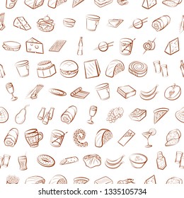 Food images. Background for printing, design, web. Seamless. Binary color.