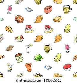 Food images. Background for printing, design, web. Seamless. Colored.