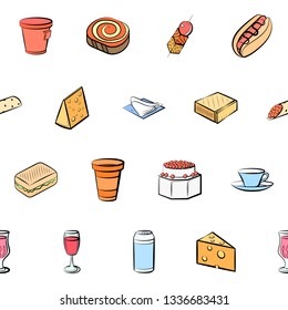 Food images. Background for printing, design, web. Seamless. Colored.