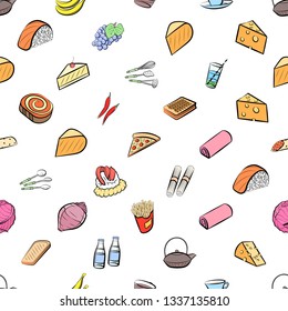 Food images. Background for printing, design, web. Seamless. Colored.