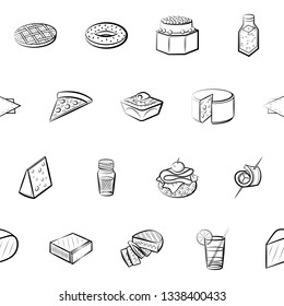 Food images. Background for printing, design, web. Seamless. Monochrome binary, black and white.