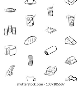 Food images. Background for printing, design, web. Seamless. Monochrome binary, black and white.