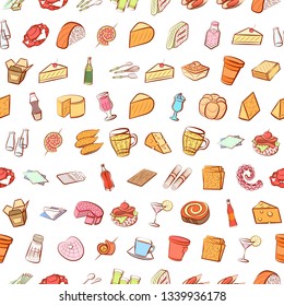 Food images. Background for printing, design, web. Seamless. Colored.