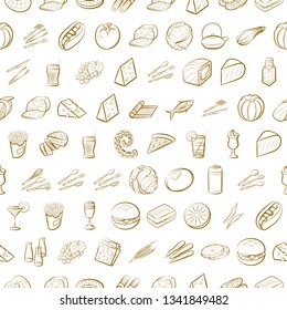 Food images. Background for printing, design, web. Seamless. Binary color.