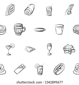 Food images. Background for printing, design, web. Seamless. Monochrome binary, black and white.