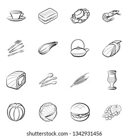 Food images. Background for printing, design, web. Monochrome binary, black and white.