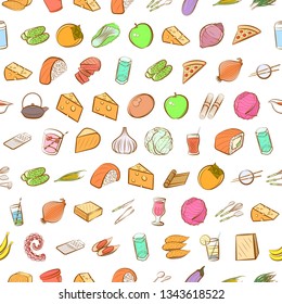 Food images. Background for printing, design, web. Seamless. Colored.