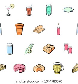 Food images. Background for printing, design, web. Seamless. Colored.