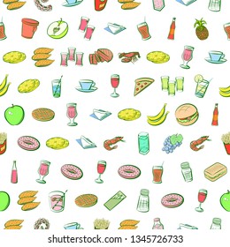 Food images. Background for printing, design, web. Seamless. Colored.