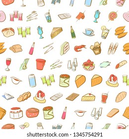Food images. Background for printing, design, web. Seamless. Colored.
