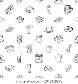 Food images. Background for printing, design, web. Seamless. Monochrome binary, black and white.