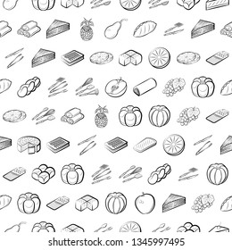 Food images. Background for printing, design, web. Seamless. Monochrome binary, black and white.