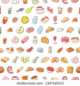 Food images. Background for printing, design, web. Seamless. Colored.