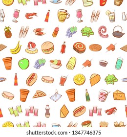 Food images. Background for printing, design, web. Seamless. Colored.