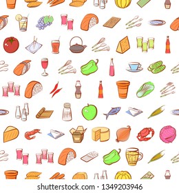 Food images. Background for printing, design, web. Usable as icons. Seamless. Colored.