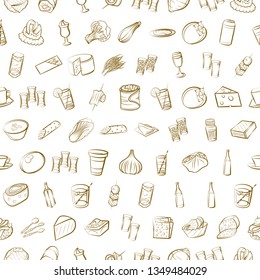 Food images. Background for printing, design, web. Usable as icons. Seamless. Binary color.