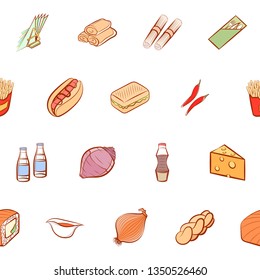 Food images. Background for printing, design, web. Usable as icons. Seamless. Colored.