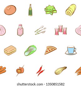 Food images. Background for printing, design, web. Usable as icons. Seamless. Colored.