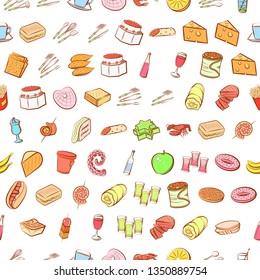 Food images. Background for printing, design, web. Usable as icons. Seamless. Colored.