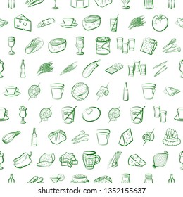 Food images. Background for printing, design, web. Usable as icons. Seamless. Binary color.