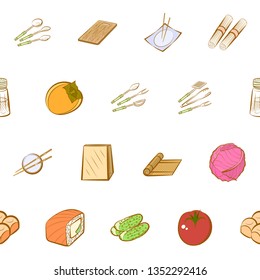 Food images. Background for printing, design, web. Usable as icons. Seamless. Colored.