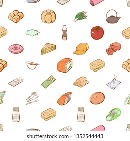 Food images. Background for printing, design, web. Usable as icons. Seamless. Colored.