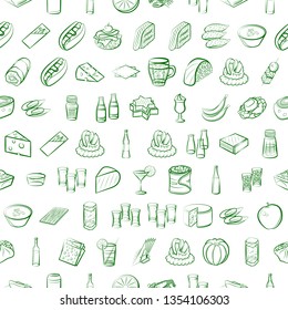 Food images. Background for printing, design, web. Seamless. Binary color.
