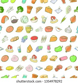Food images. Background for printing, design, web. Seamless. Colored.