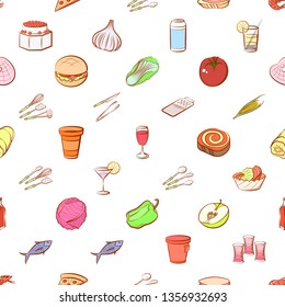 Food images. Background for printing, design, web. Usable as icons. Seamless. Colored.