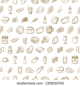 Food images. Background for printing, design, web. Usable as icons. Seamless. Binary color.