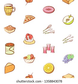 Food images. Background for printing, design, web. Usable as icons. Seamless. Colored.