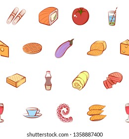 Food images. Background for printing, design, web. Seamless. Colored.