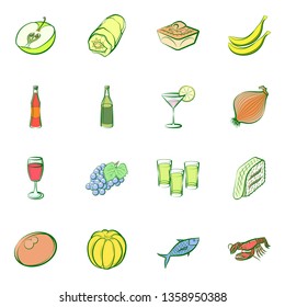 Food images. Background for printing, design, web. Usable as icons. Colored.